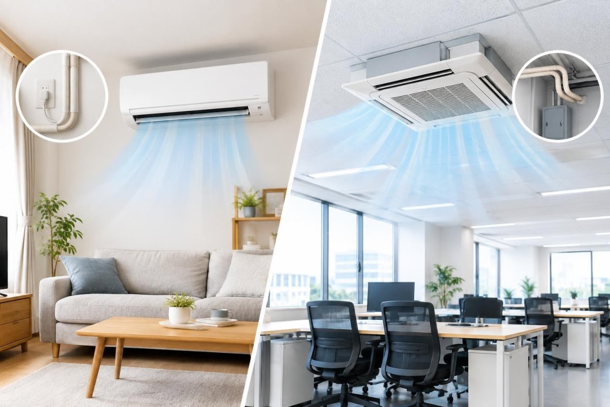 業務用エアコンと家庭用エアコンの違いは?能力・電源・工事を比較